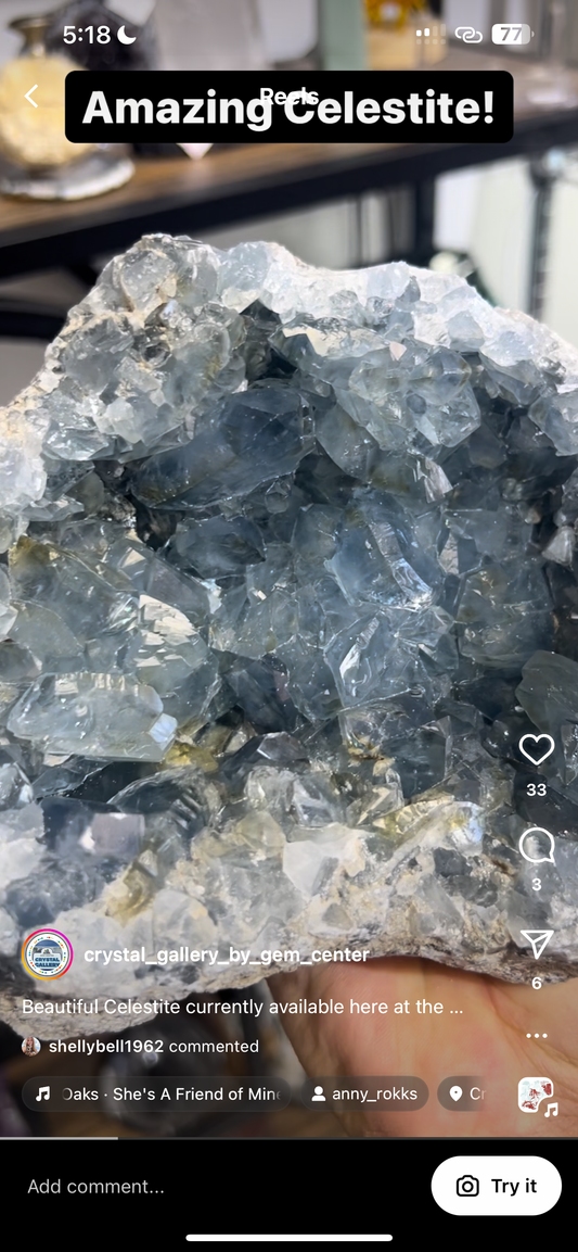 Celestite featured on Social media.